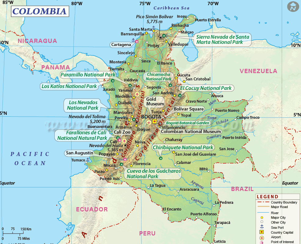 colombia physical map