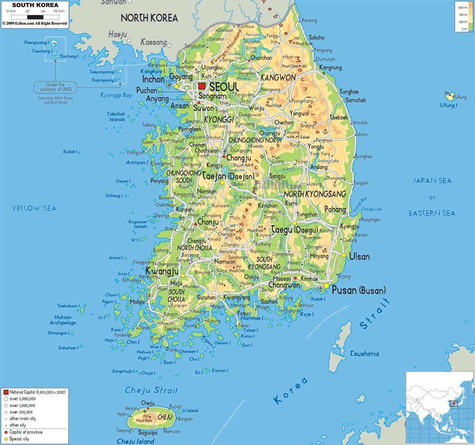 South Korea physical map