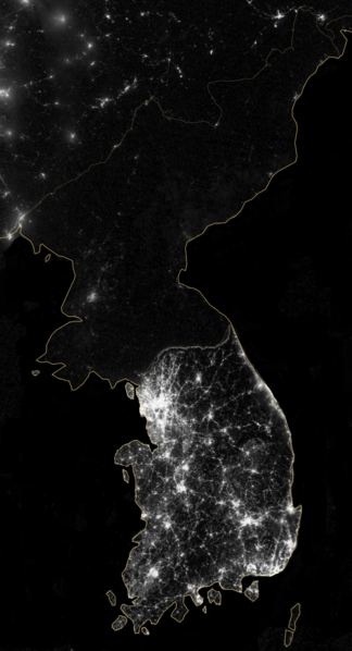 south korea north korea at night