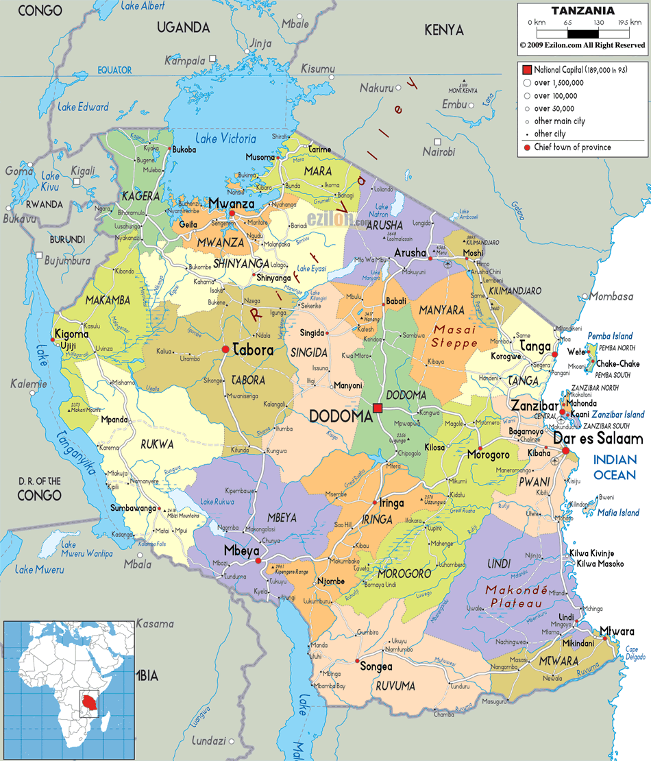 Tanzania political map