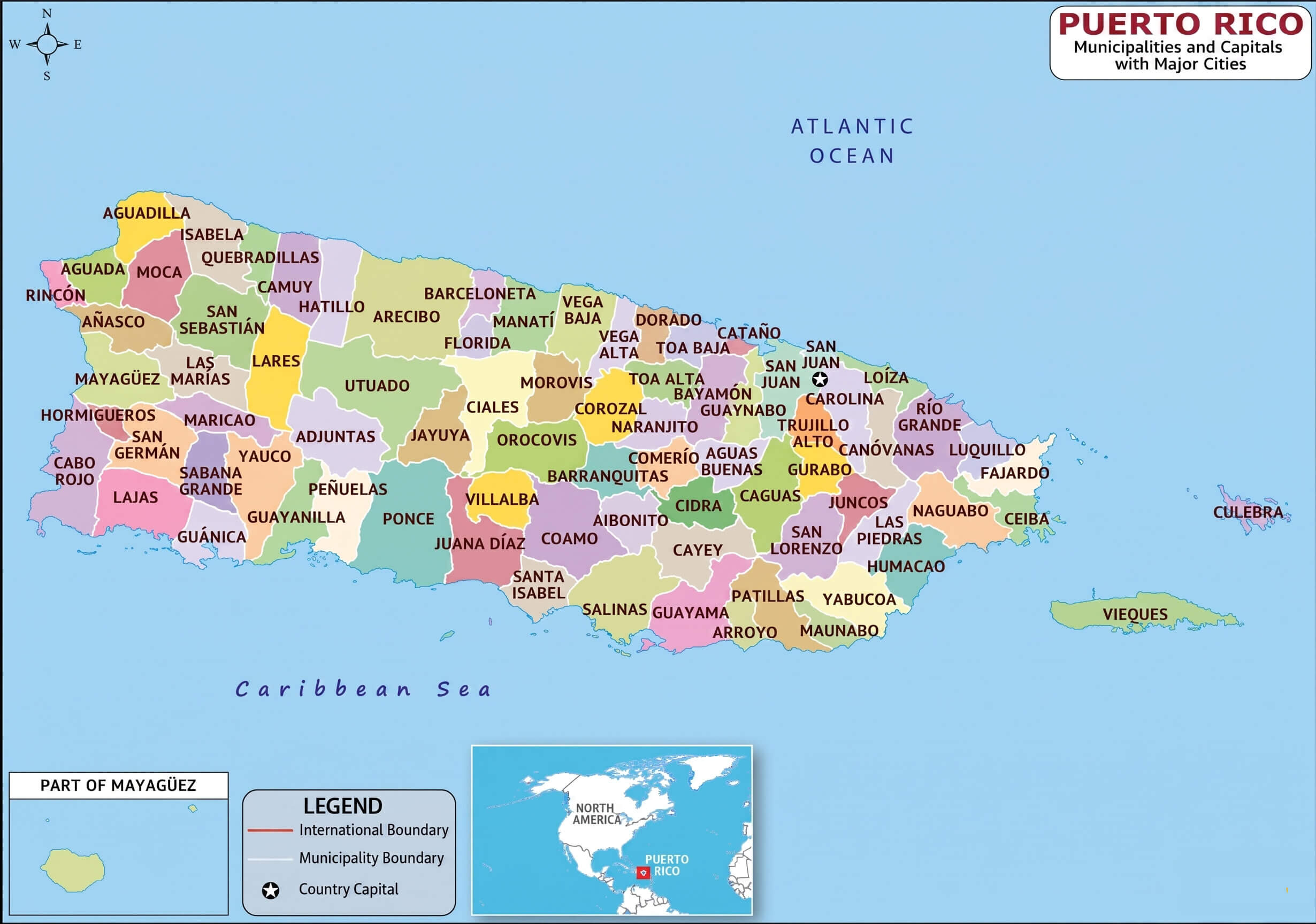 Puerto Rico colorful municipalities map