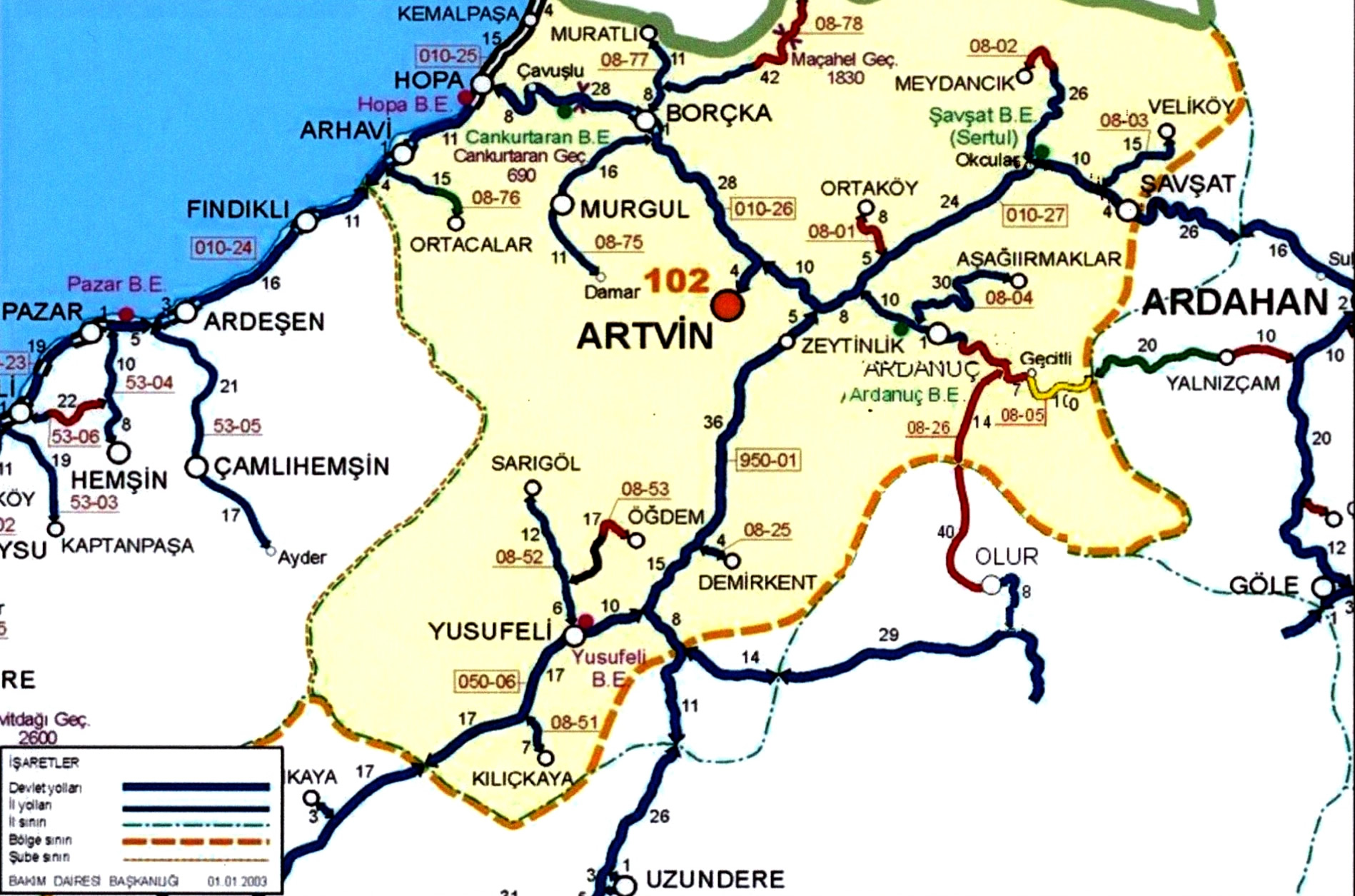 savsat Map, Artvin