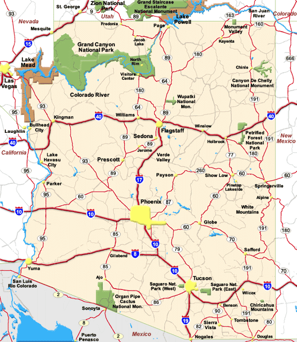 Detailed Map Of Arizona