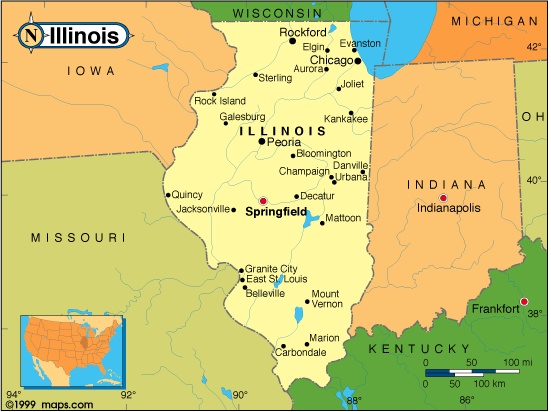 illinois map state boundry