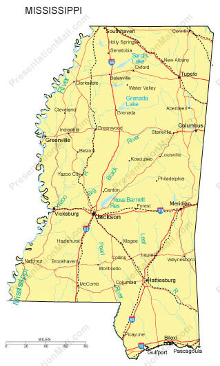 Ms Map With Cities Mississippi Map