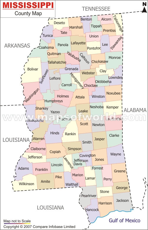 Ms Map With Cities And Counties Mississippi Map