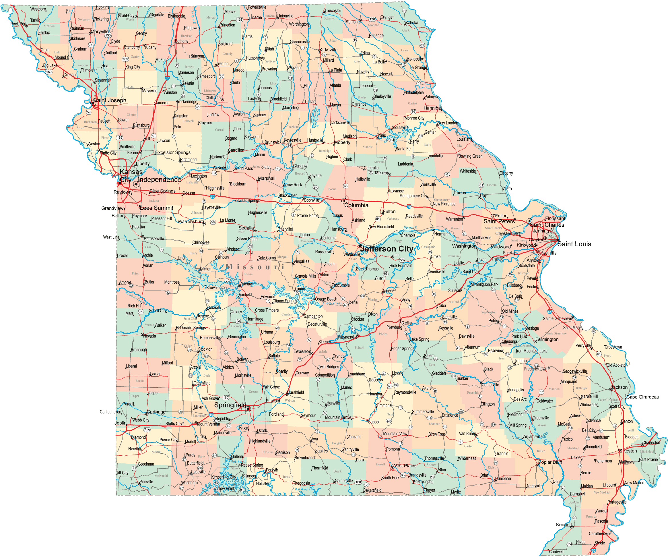 Missouri Map With Towns Missouri Map