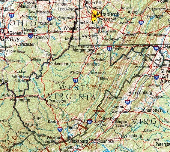 west virginia physical map