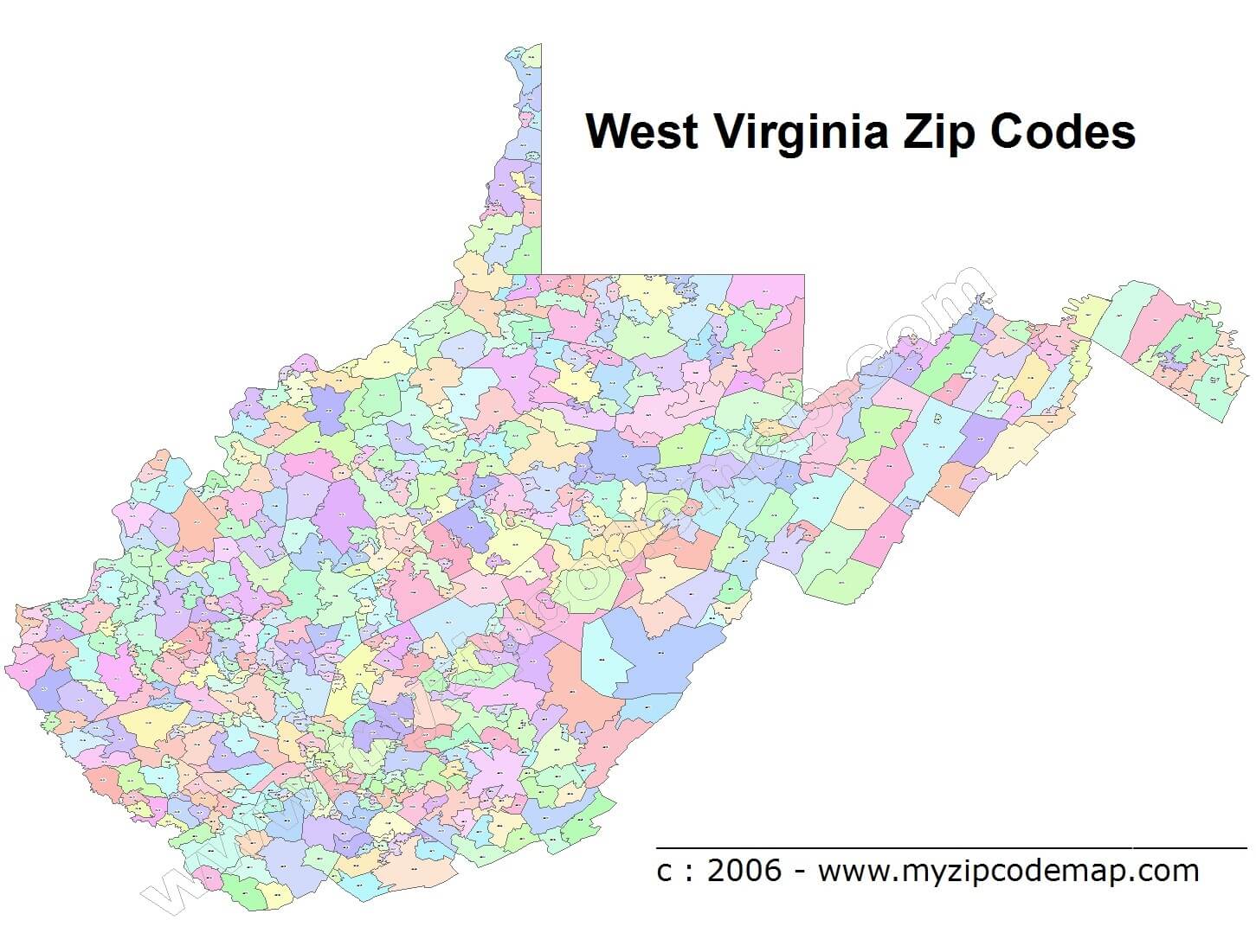 west virginia zip code map
