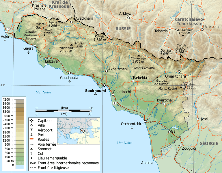 Physical Map of Abkhazia