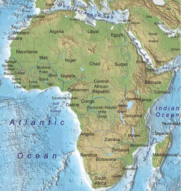 Africa physical relief map