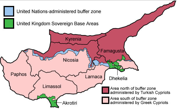 Map of Akrotiri and Dhekelia Cyprus