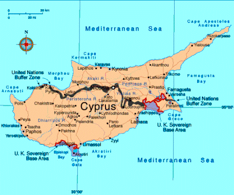 Map of Akrotiri and Dhekelia