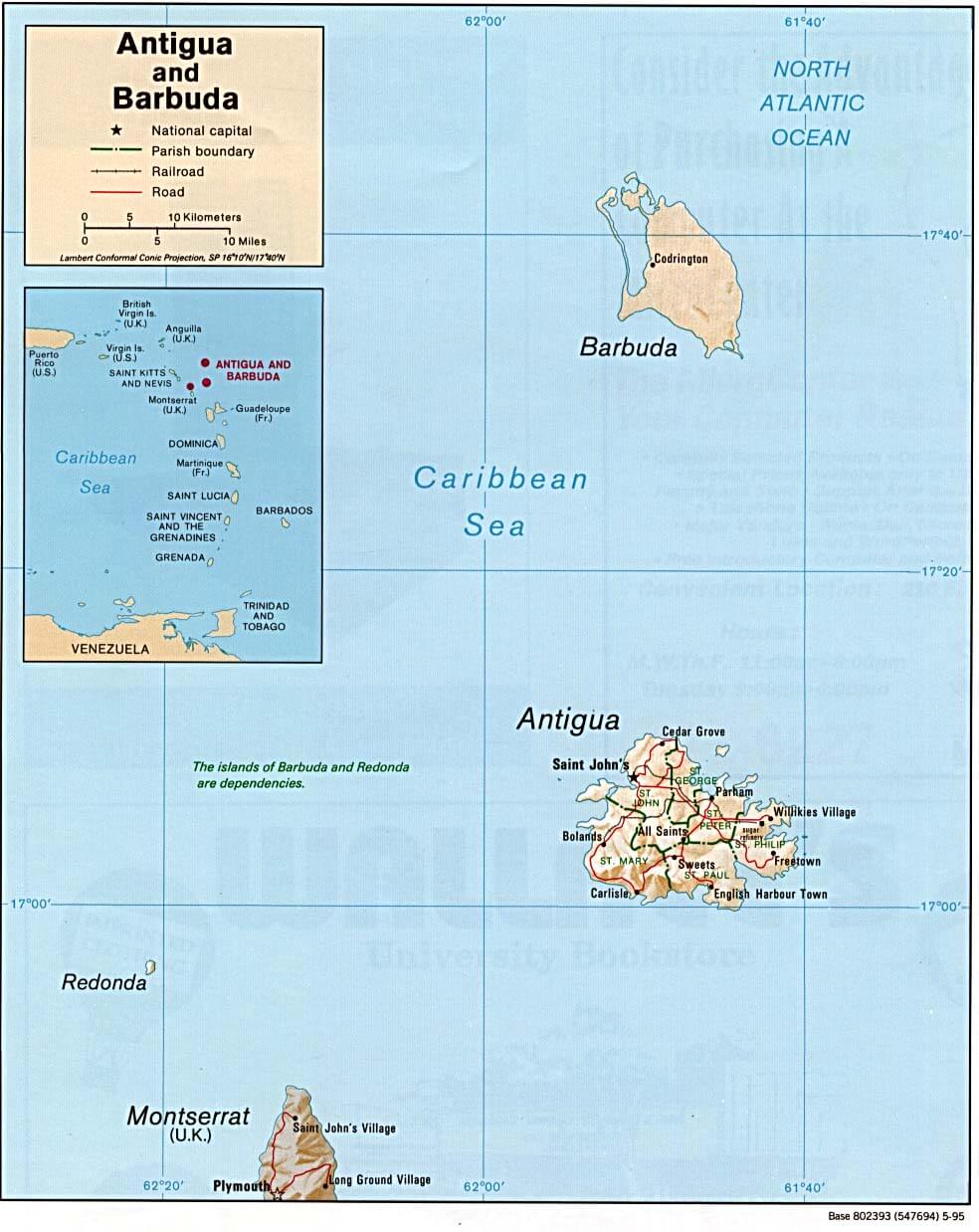 Antigua Barbuda Shaded Relief Map 1995