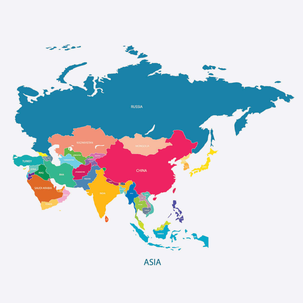 Asia Map with the Name of the World Countries