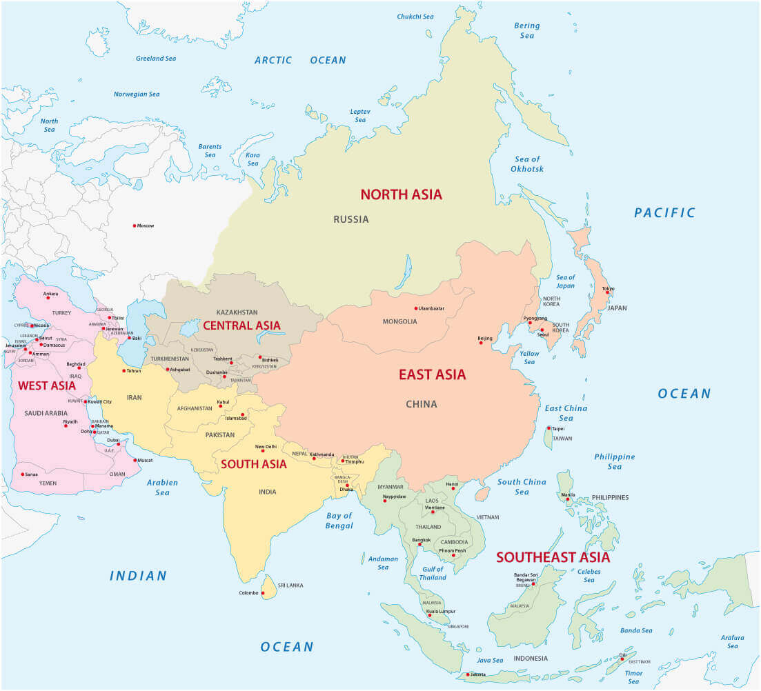 Map of the Asian Sub Regions