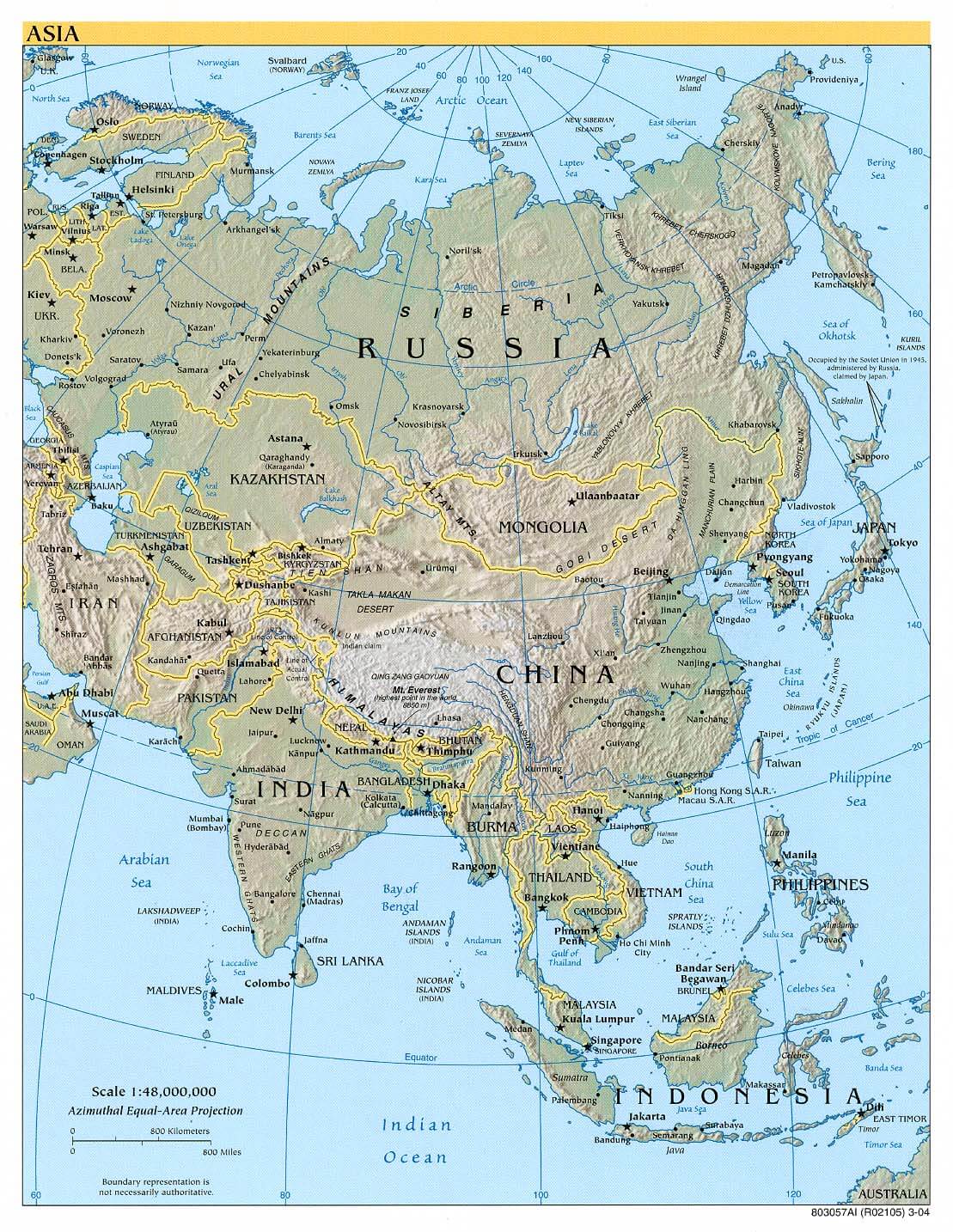 asia physical map 2004