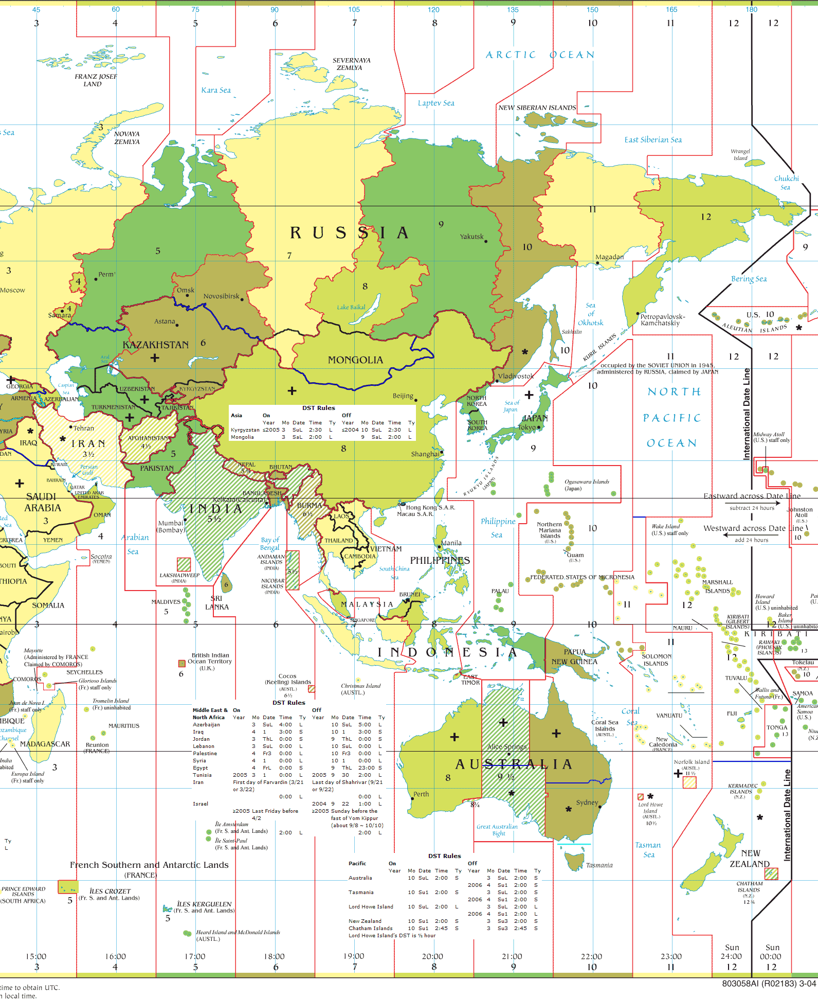 Asia Time Zones Map Asia Time Zones Map