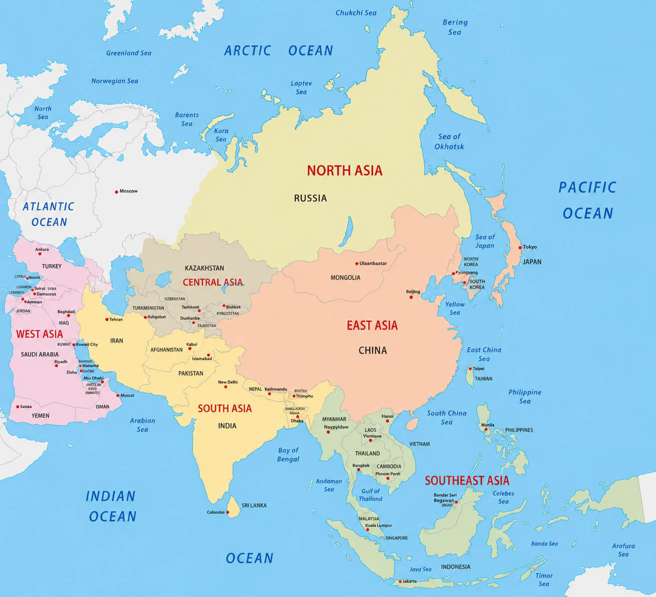 Asia map india China Russia