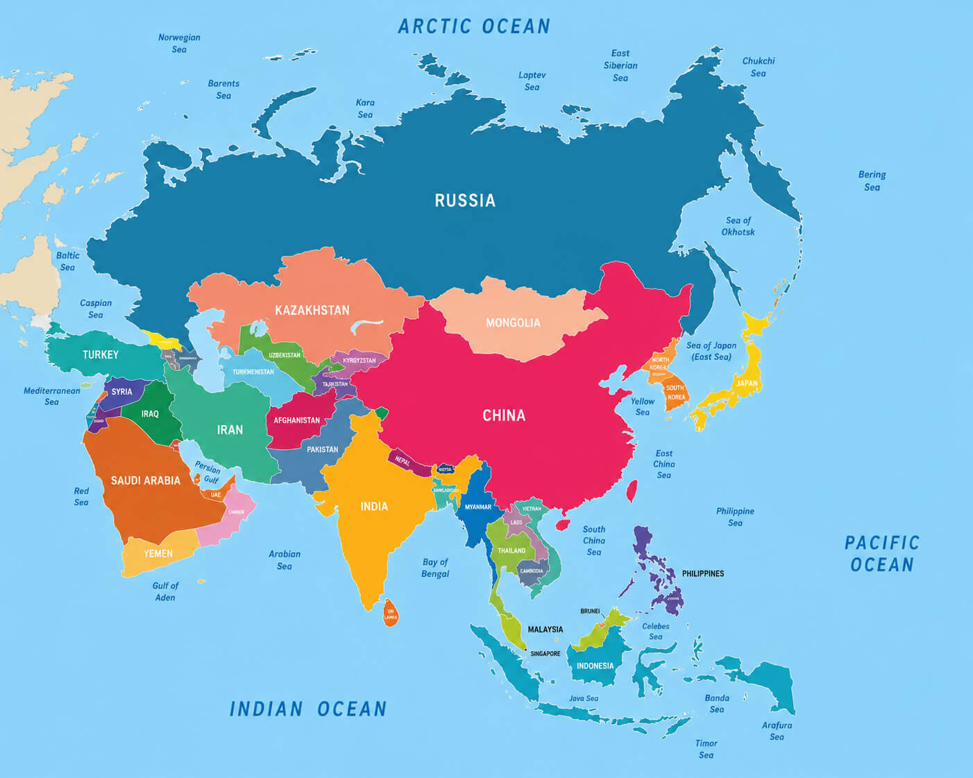 Asia map with World countries