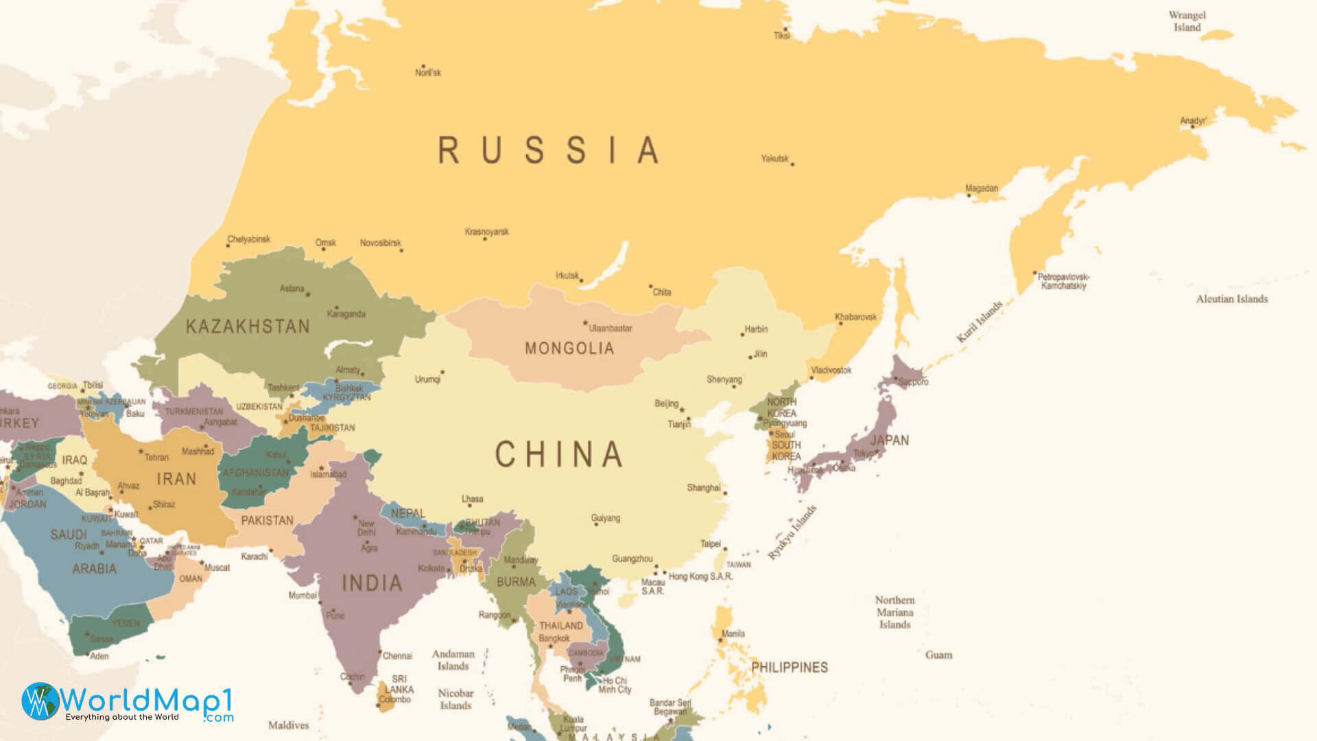 Asia political map major cities