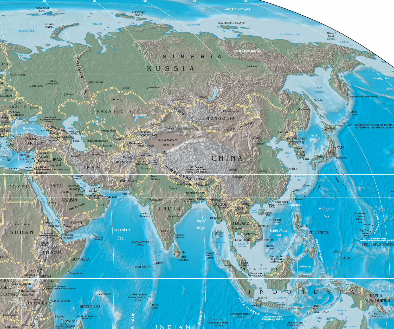 Asia relief physical map