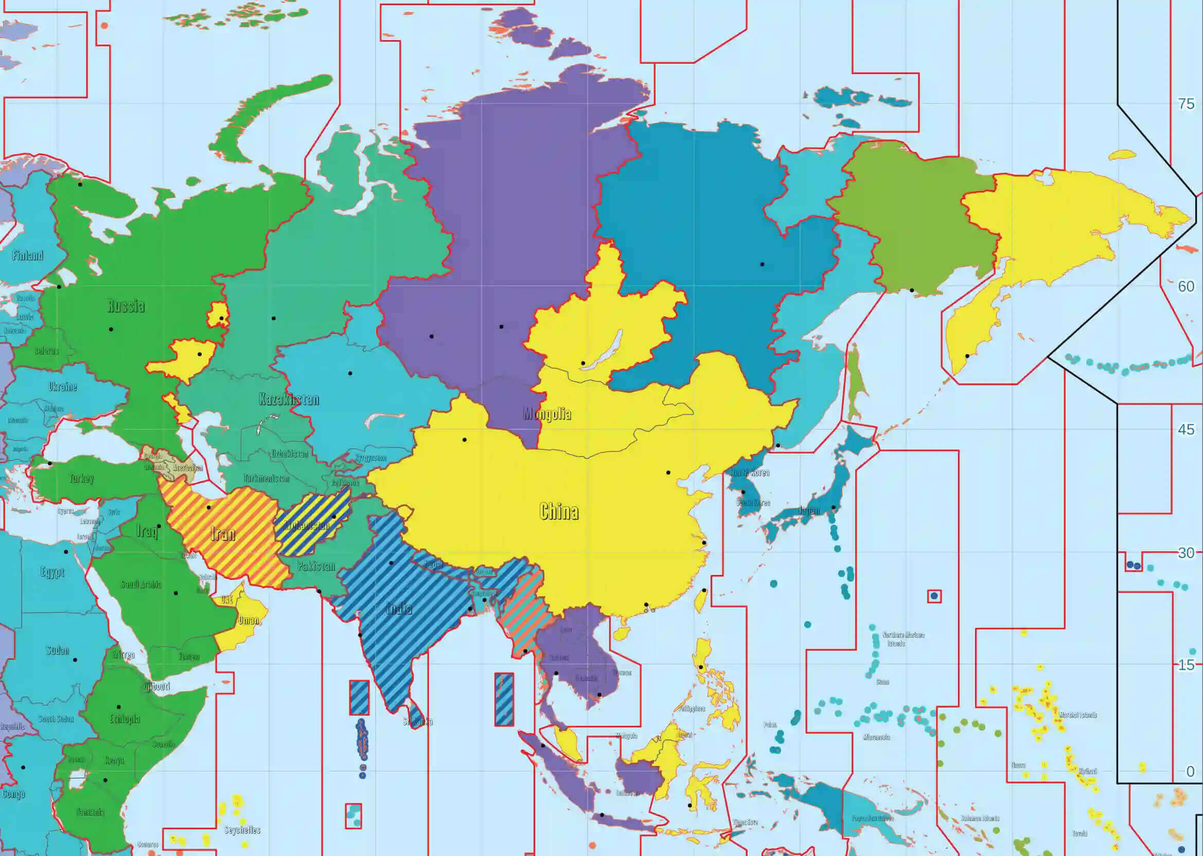 Asia standard time zones map