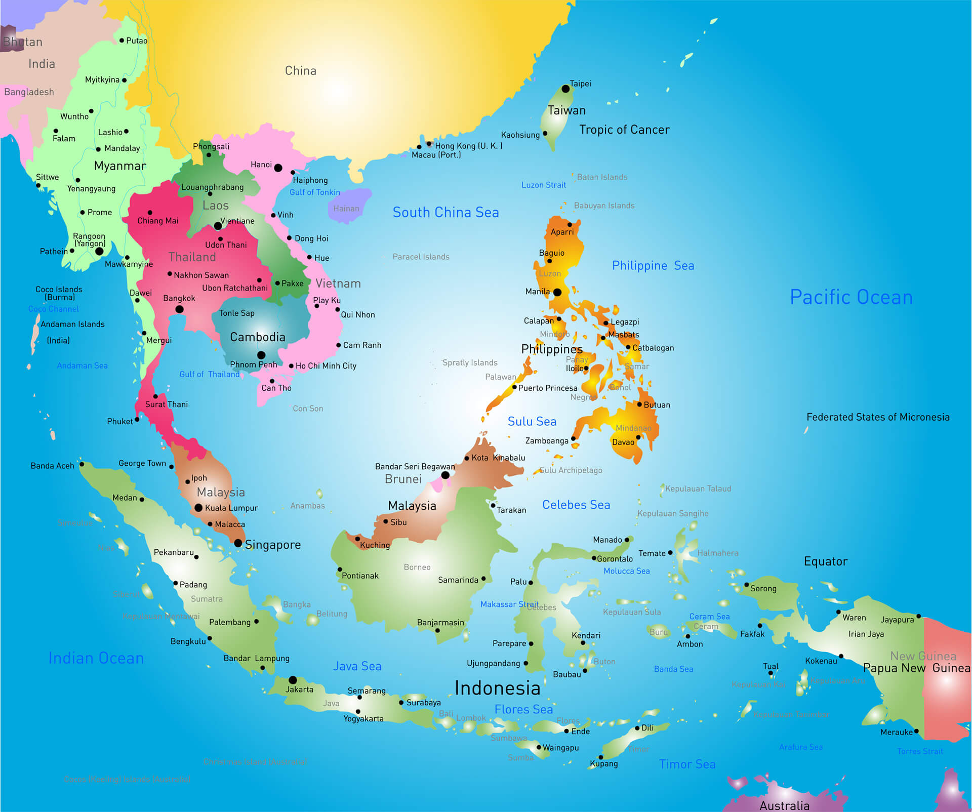 Colorful southeast Asia map