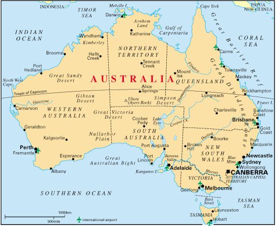 Australia map Gladstone