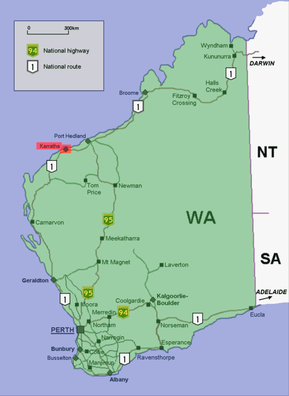 Karratha location map Western Australia