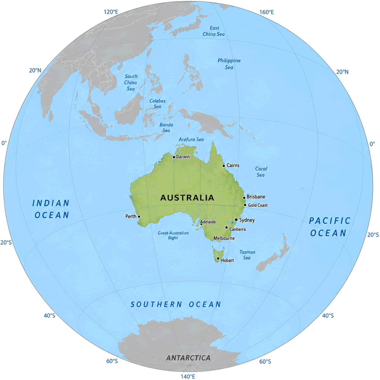 Australia location on World Globe map