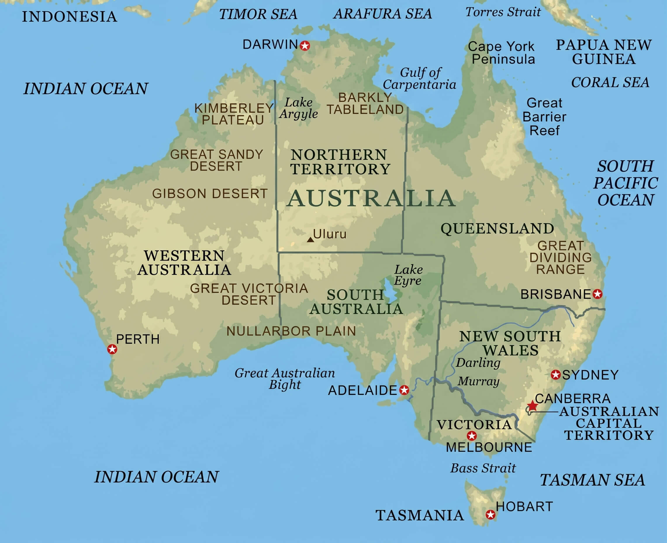 Australia physical features map