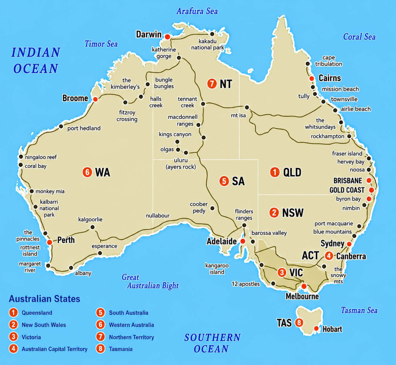 Australia states and territories map