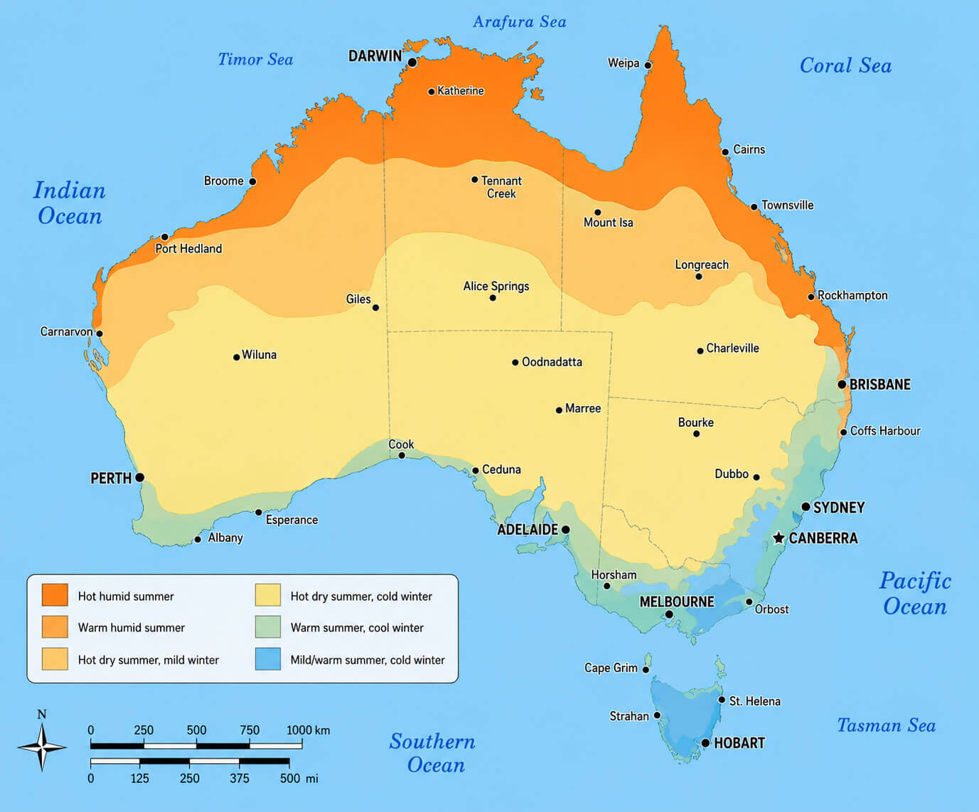Australia temperature zones map