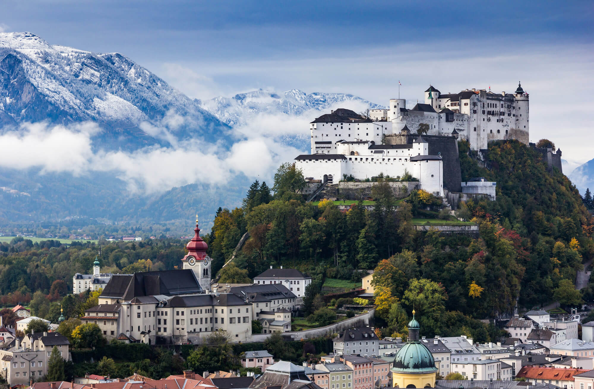 Festung Hohensalzburg and Salzach river, Austria