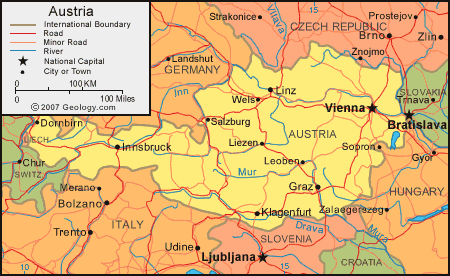 Map of Austria Boundary