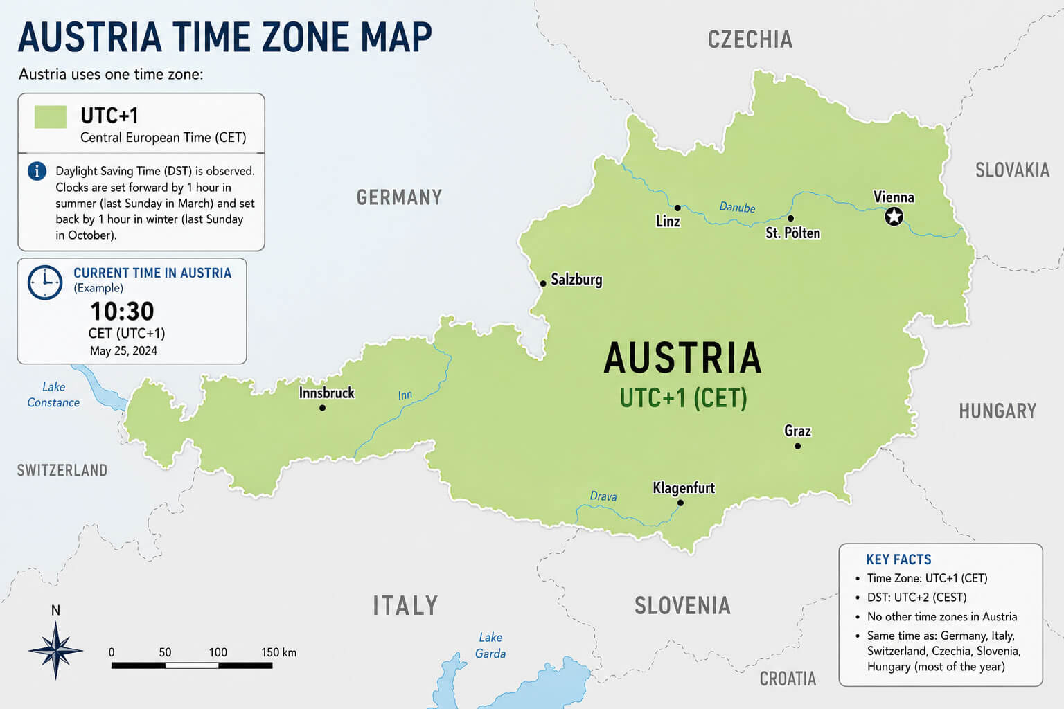 Austria Central European time map