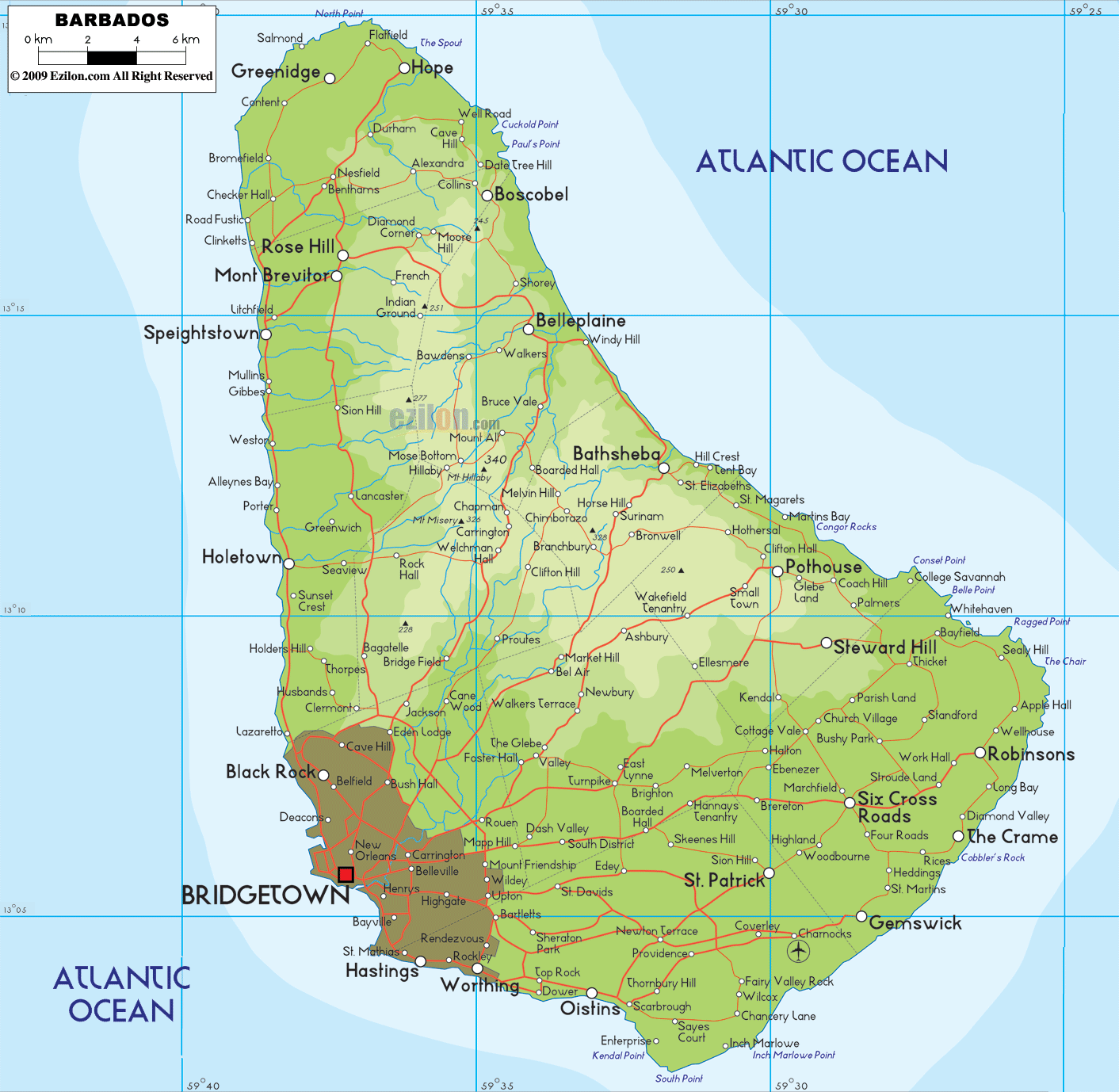 Barbados Physical Map