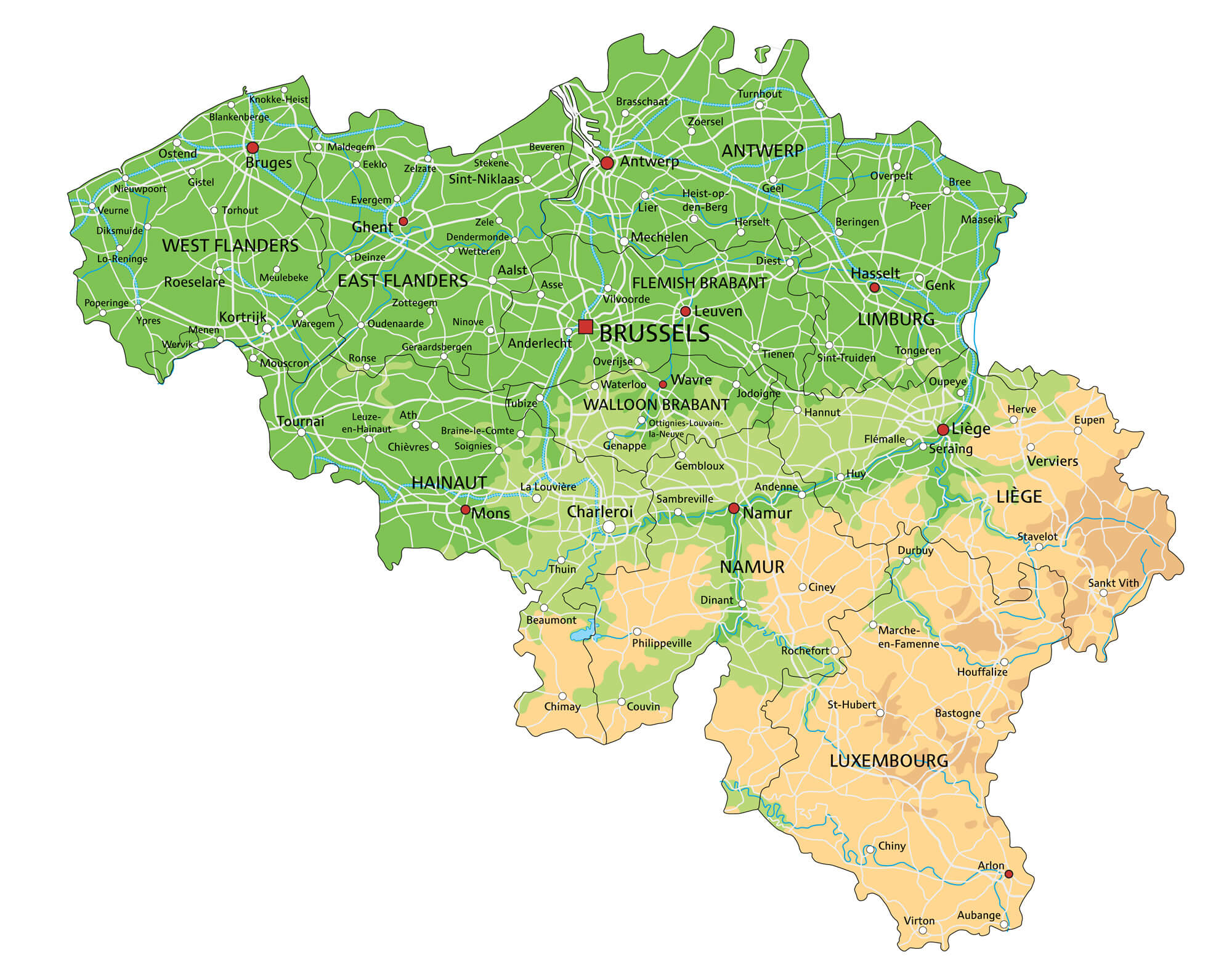 Belgium physical Map