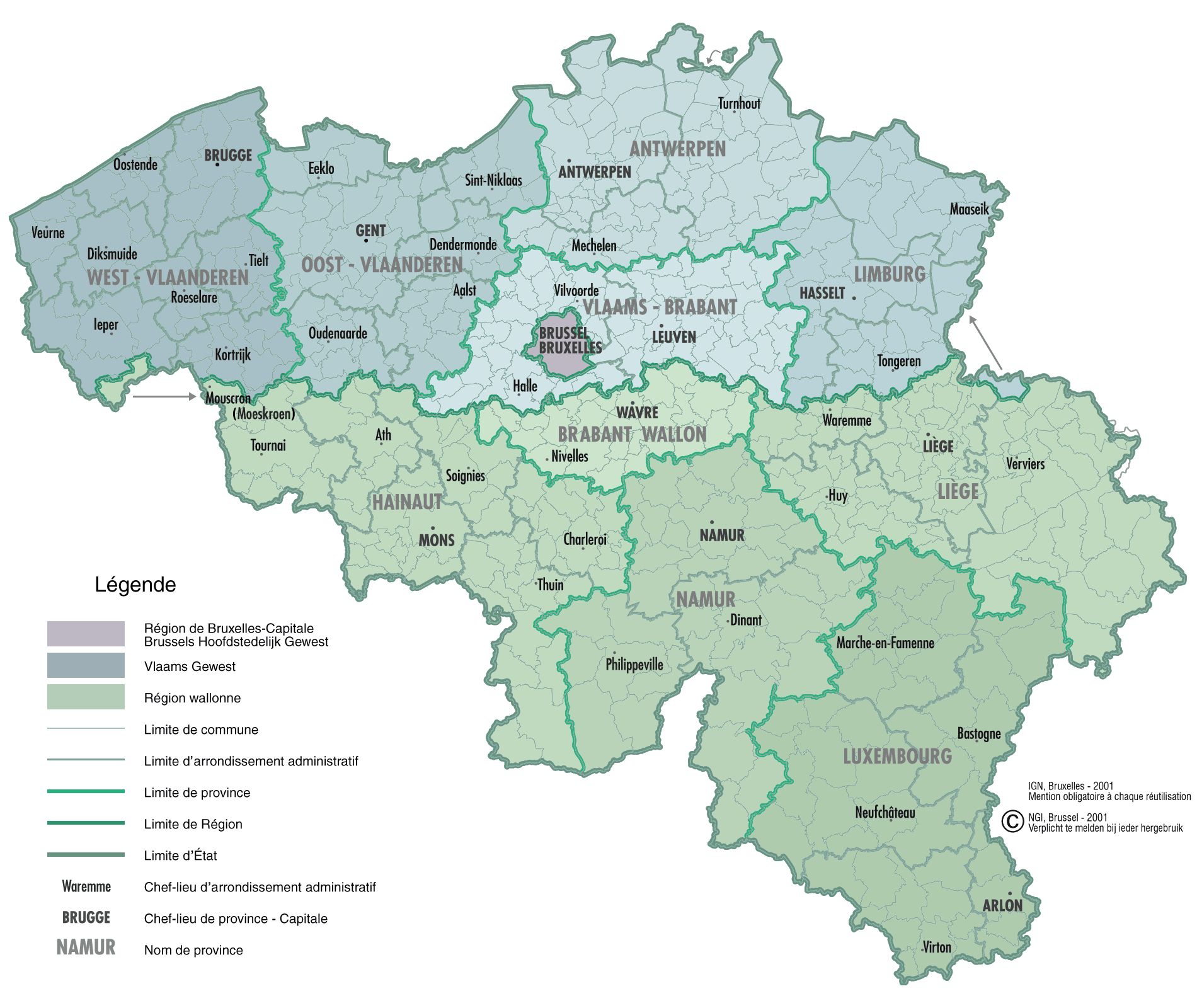 Belgium Political Map 2001