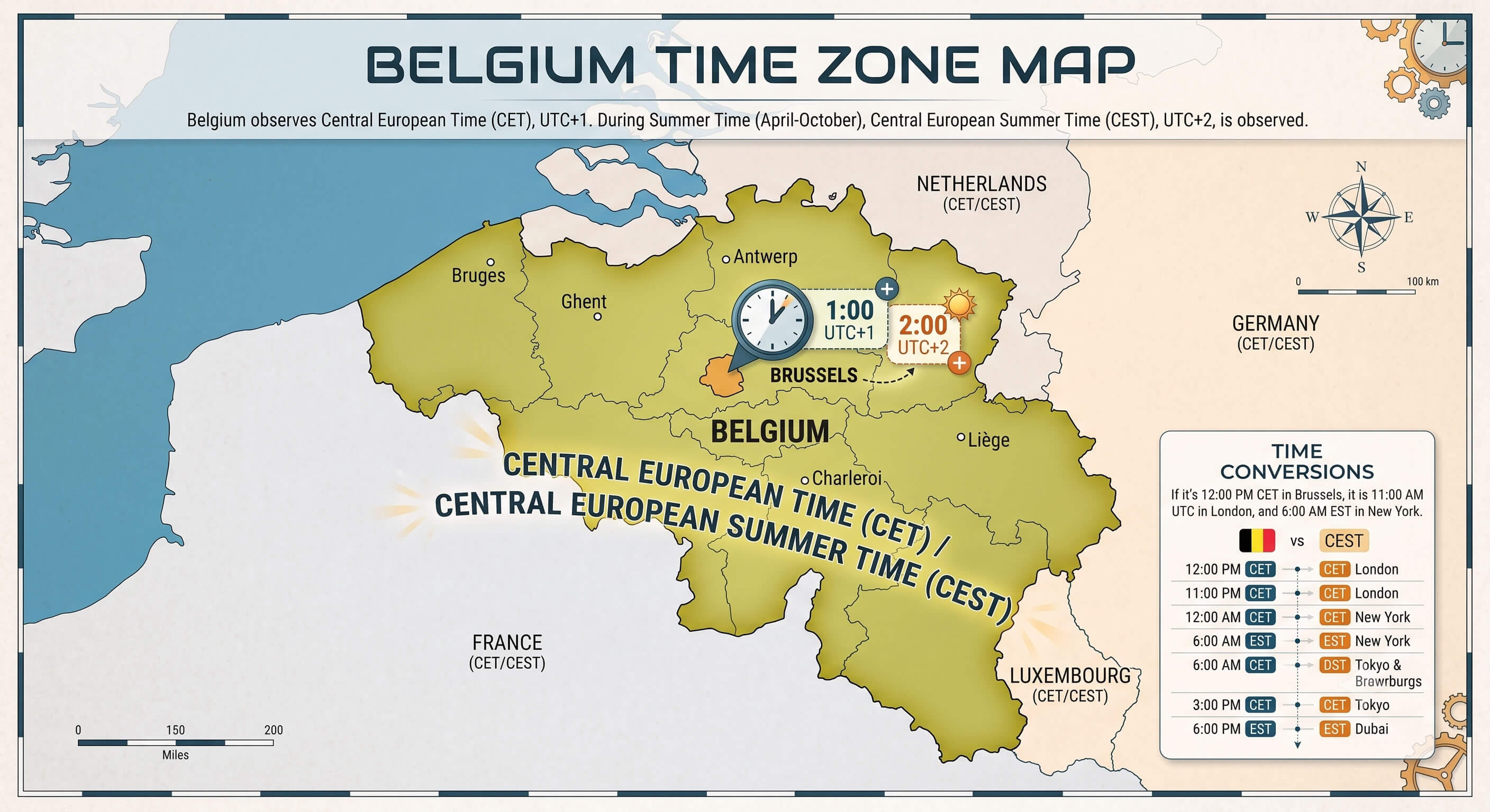 Belgium time zone map