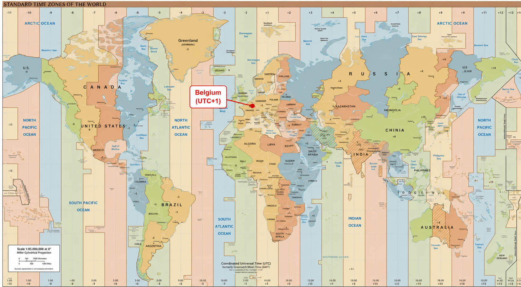 Belgium utc time zone map
