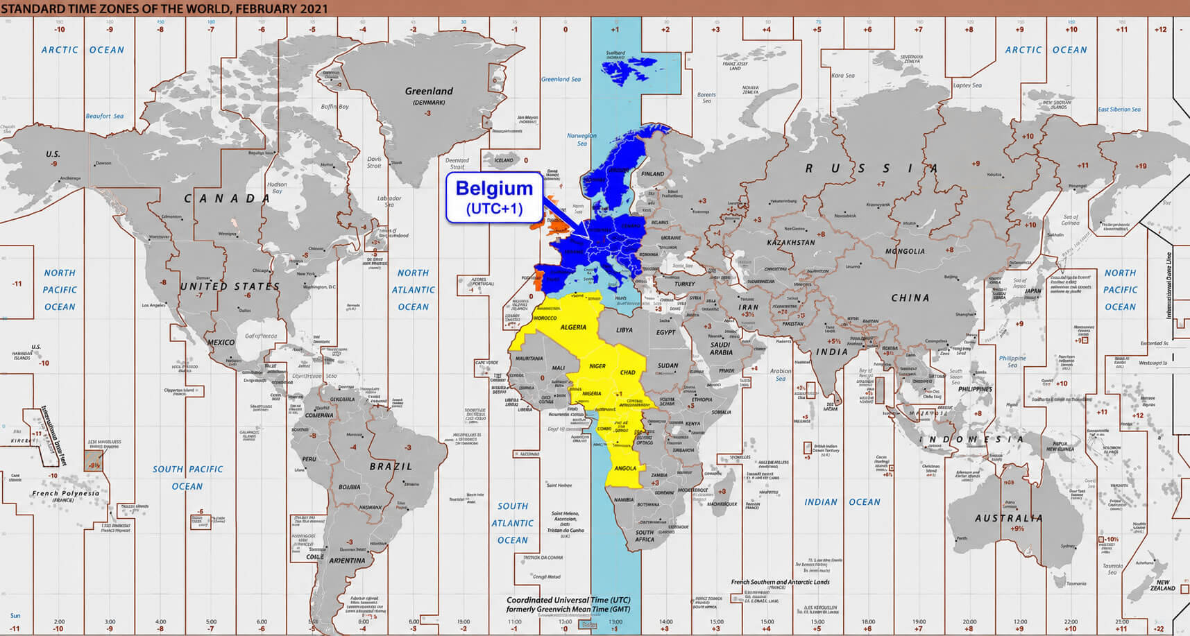 Belgium World time zone map