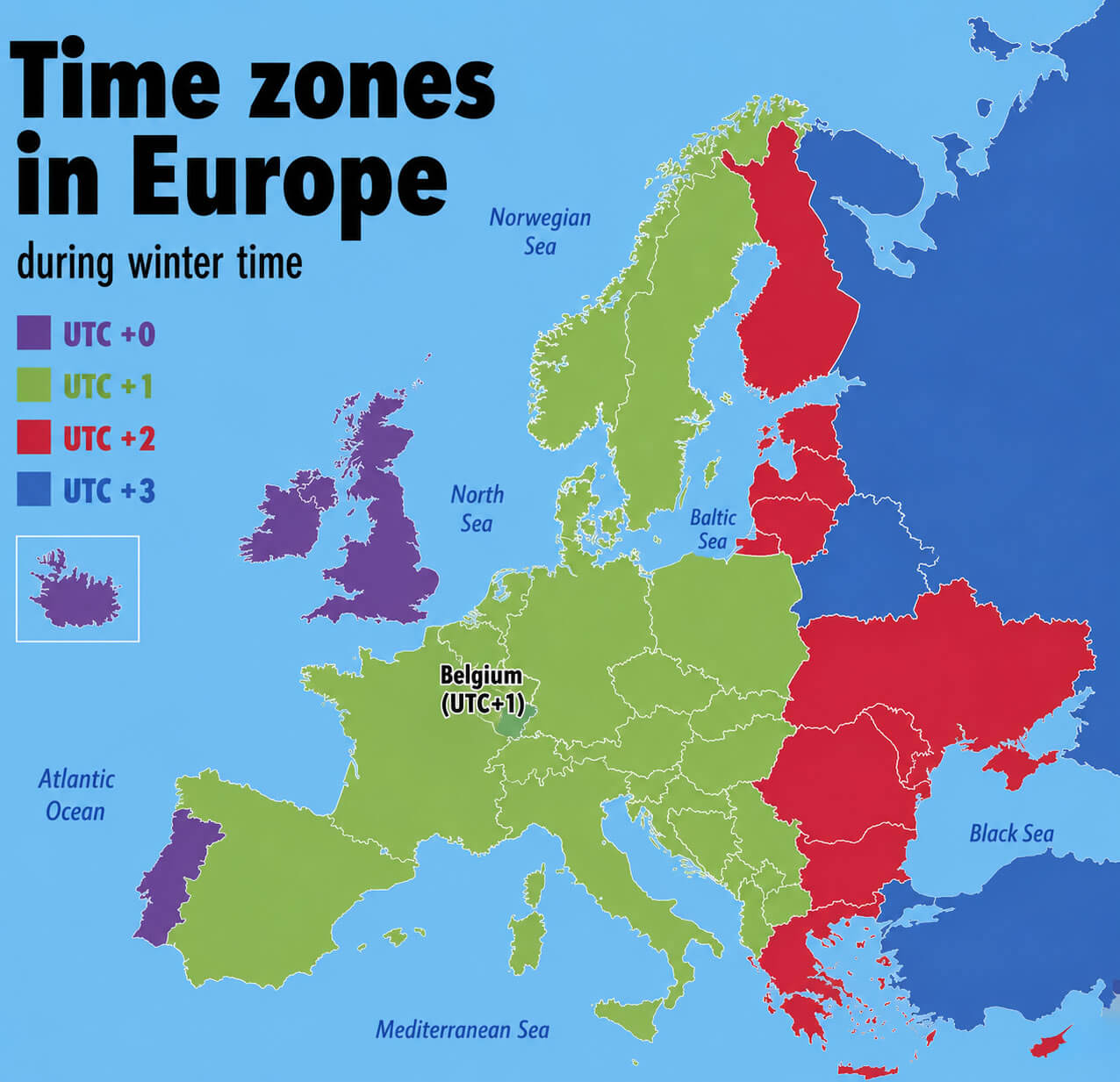 Europe time zones during winter map