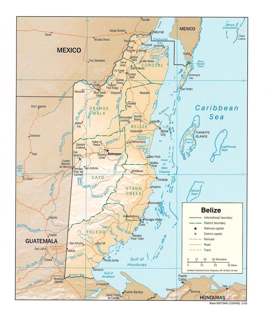 Belize Shaded Relief Map 2003