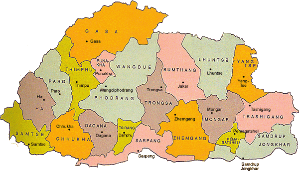 bhutan regions map
