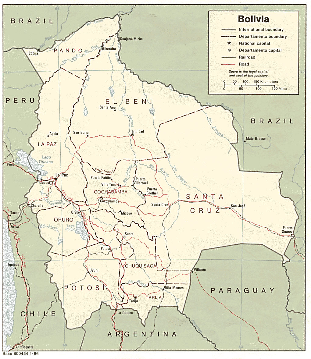Bolivia Political Map 1986