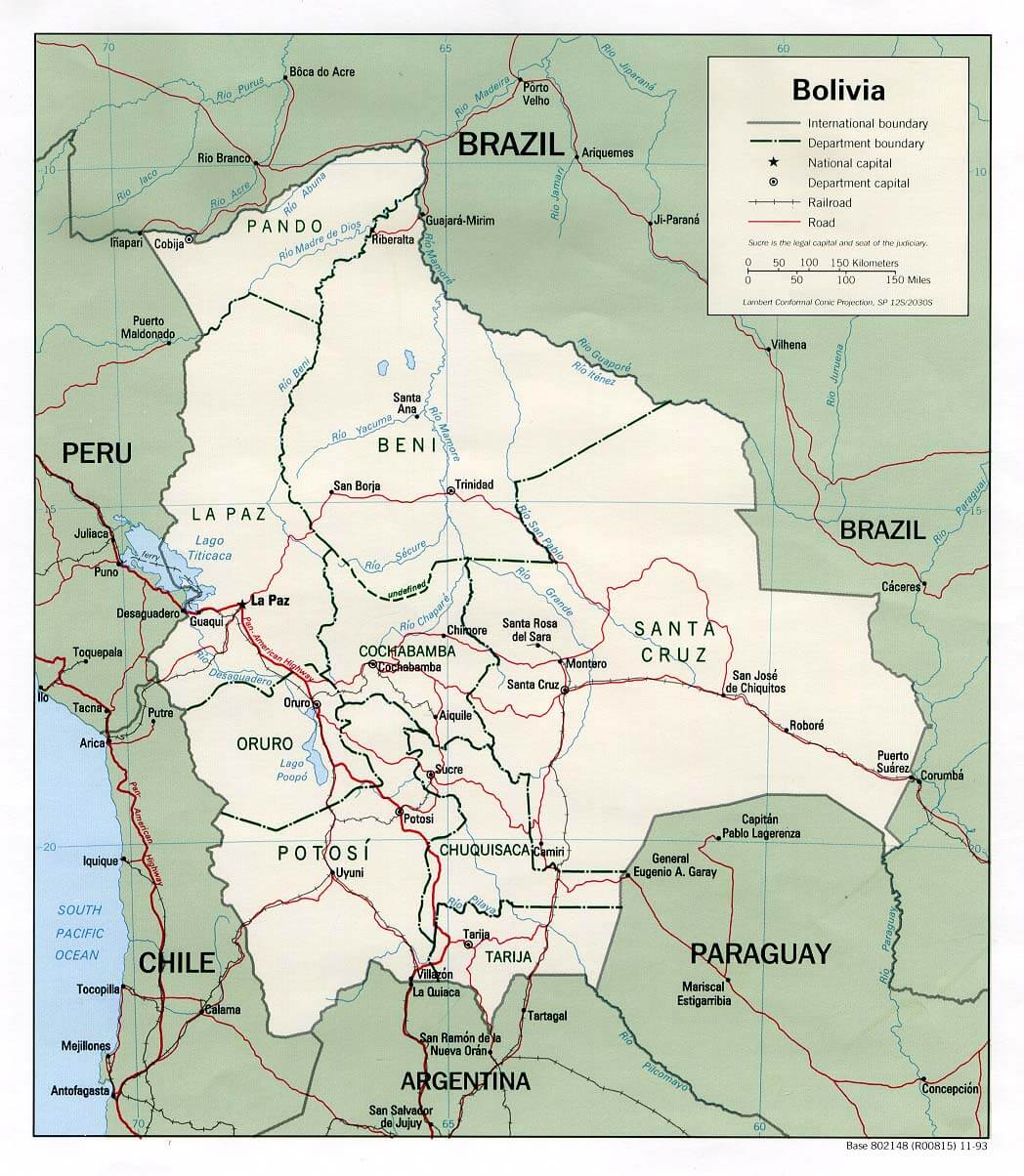 Bolivia Political Map 1993