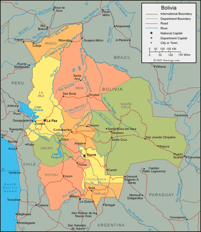 Regions Map of Bolivia