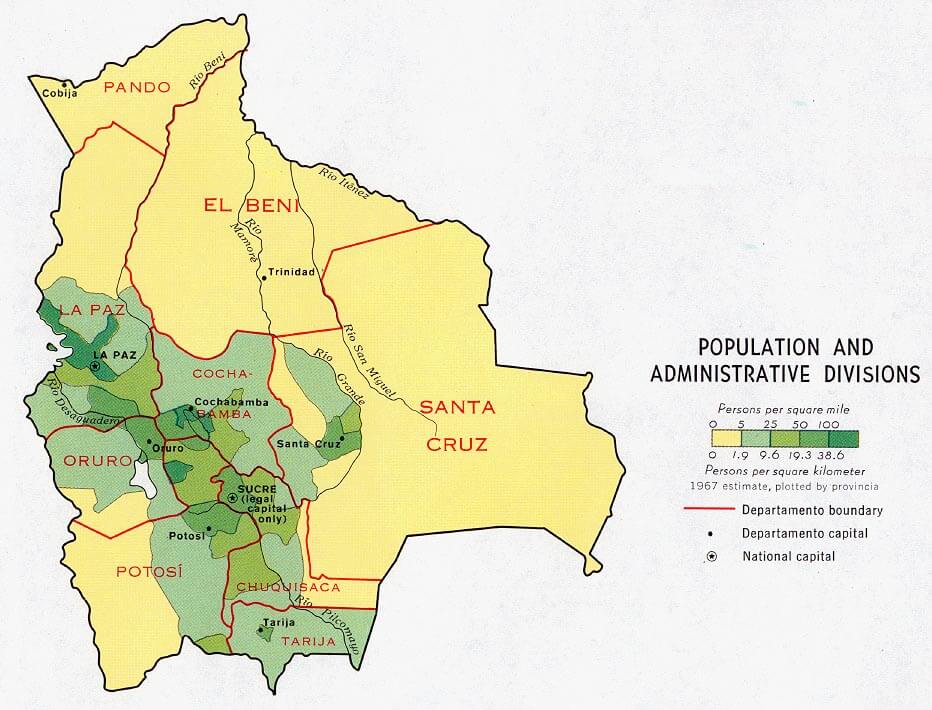 Population Divisions Map Bolivia 1971